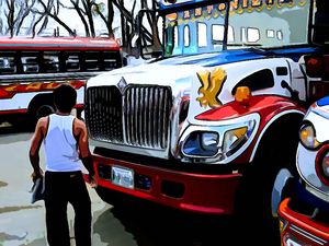 Driver in front of Red, White, Blue - Dan Radin Guatemalan Digital Photography Art