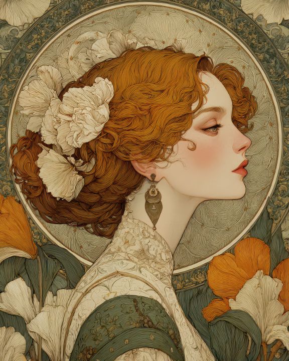 Elegant profile of a woman with flor - LynnoAti - Digital Art & AI ...