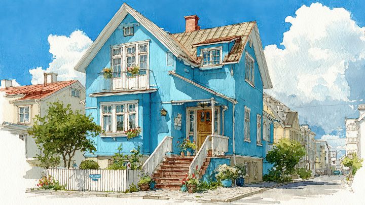 Charming Blue Cottage with Flower Po - LynnoAti - Digital Art & AI ...