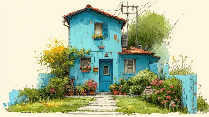 Charming Blue Cottage Surrounded by - LynnoAti - Digital Art & AI ...