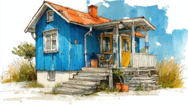 Charming Blue Cottage with Vibrant R - LynnoAti - Digital Art & AI ...