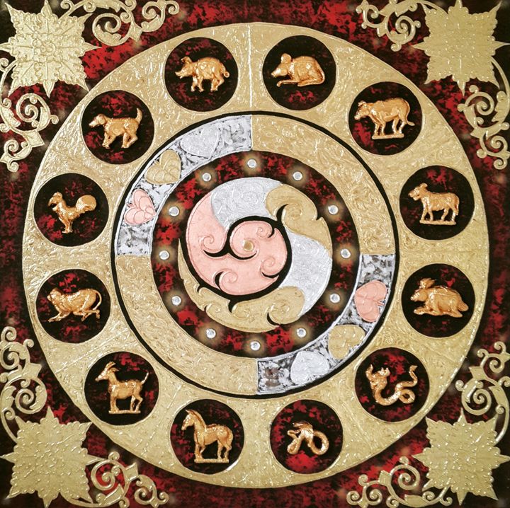 One Universe in Thai Zodiac Circle Royal Thai Art Paintings