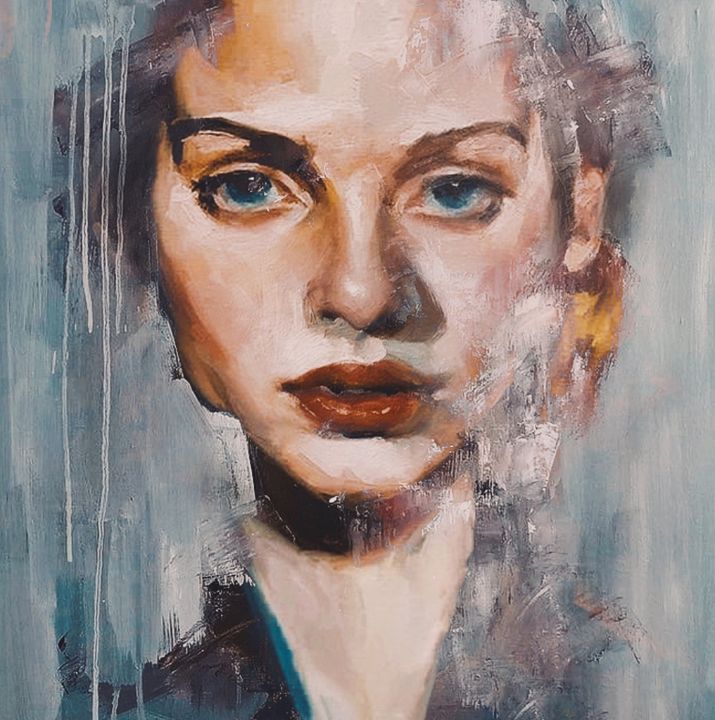 Wall Art Print  Expressive Woman face in Oil Painting, Abstract