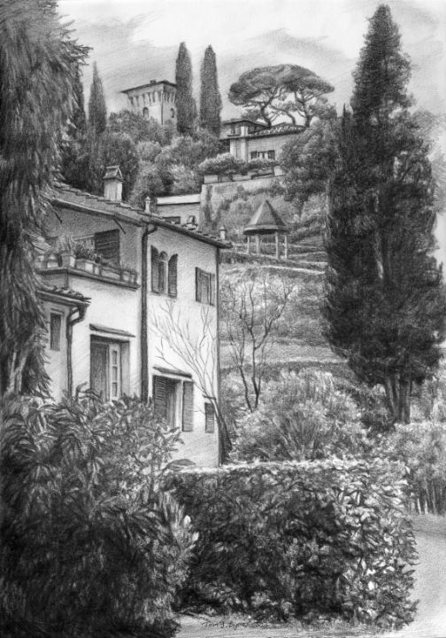 Drawing of the hill of Bellosguardo - Tom J. Byrne