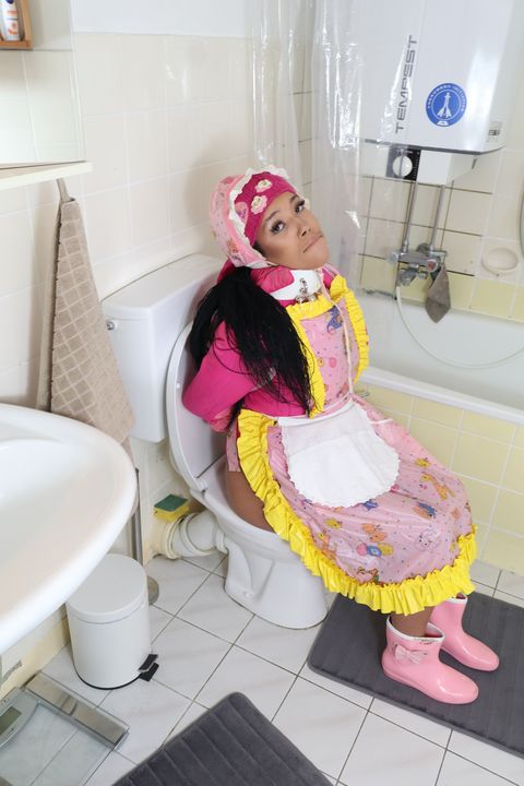 beautiful toilet rubber whore maids in plastic clothes  