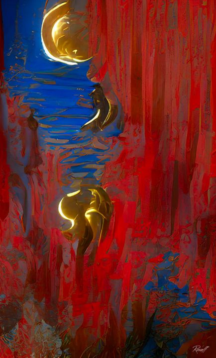 Blood Moon Ocean Abstract Oil Print - Art by Ralph Roraff