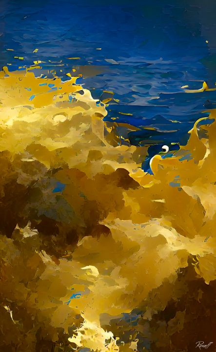 Gold Ocean Abstract Oil Print - Art by Ralph Roraff