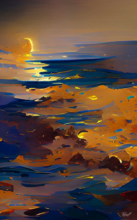 Gold Ocean Abstract Oil Print - Art by Ralph Roraff