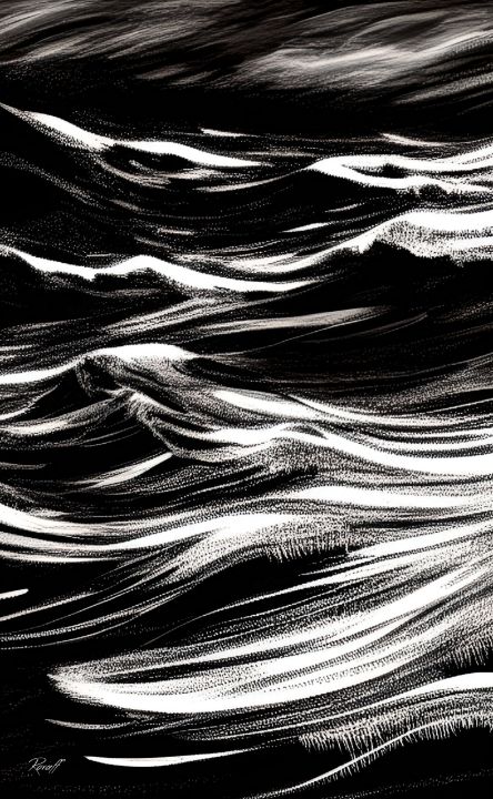 Black And White Ocean Abstract Print - Art by Ralph Roraff