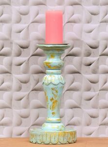Wooden Candle Stand Blue Glow And Go - Wowtrendy