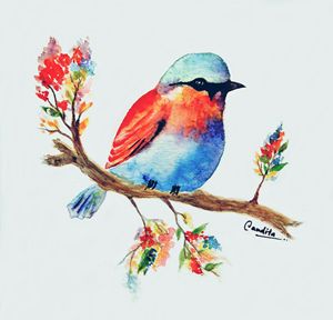 Colourful bird and flora