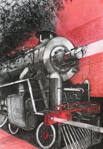 Charcoal drawing, steam locomotive - IanMorrisArt