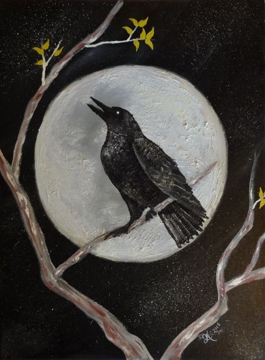 Raven Moonlight - WinterFlowerArt - Paintings & Prints, Animals, Birds ...