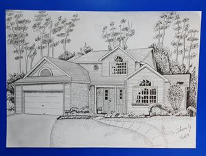 prompthunt: imaginative drawing of a beach house, black ink outline, cel -  shading
