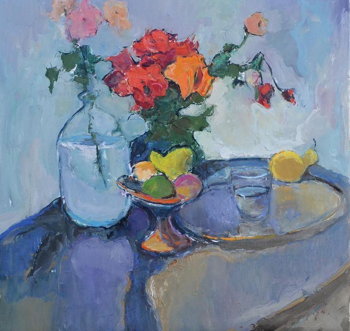 The bottle and roses - Shandor Alexander - Paintings & Prints, Still ...