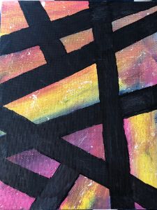 Rainbow and white ombré splat art