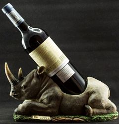 Carved Rhino Wine Holder