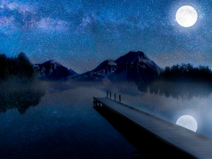 Beautiful night on the lake - Gabriel - Digital Art & AI, Landscapes ...