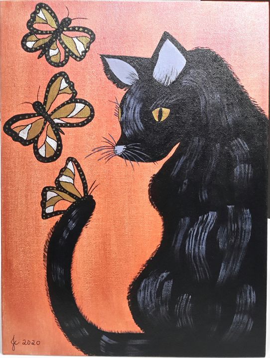 Cat And Butterfly Pencil Art - Deepa paintings - Drawings & Illustration,  Animals, Birds, & Fish, Cats & Kittens, Other Cats & Kittens - ArtPal