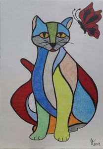 Cat And Butterfly Pencil Art - Deepa paintings - Drawings & Illustration,  Animals, Birds, & Fish, Cats & Kittens, Other Cats & Kittens - ArtPal