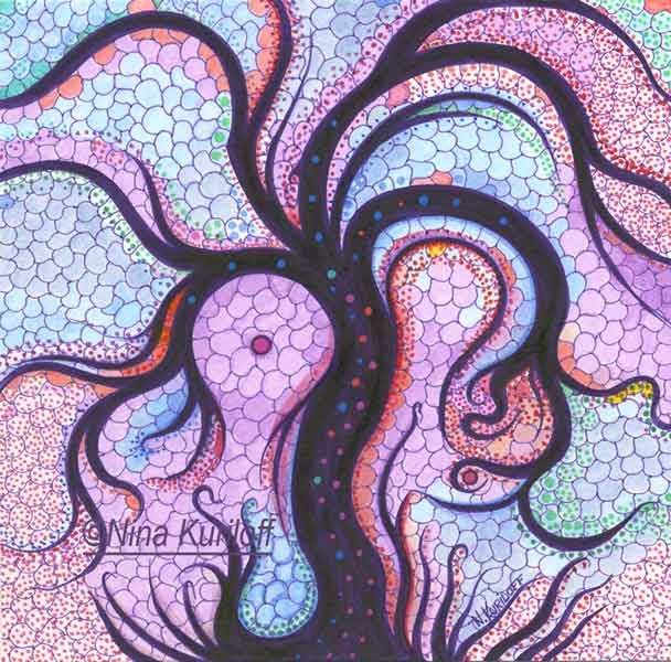 Purple Tree & Many Blues - Nina Kuriloff - Paintings & Drawings