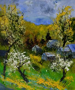 Village in spring - Pol Ledent's paintings
