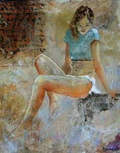 Sitting young girl 45 - Pol Ledent's paintings