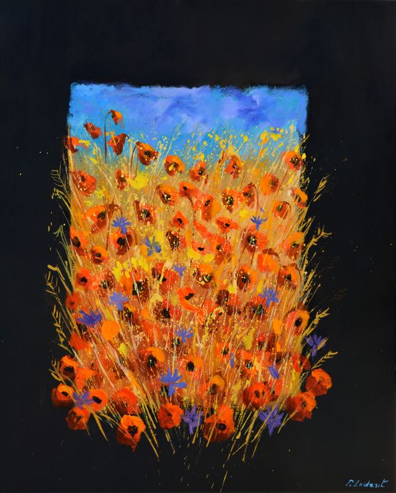 Red poppies and blue cornflowers - Pol Ledent's paintings