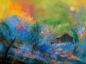 Old barn at dawn - Pol Ledent's paintings