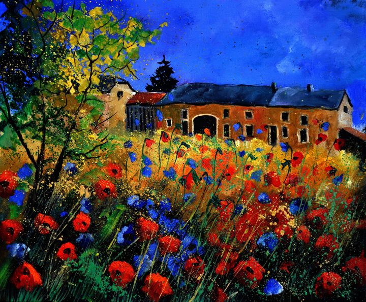 red poppies in Houroy - Pol Ledent's paintings