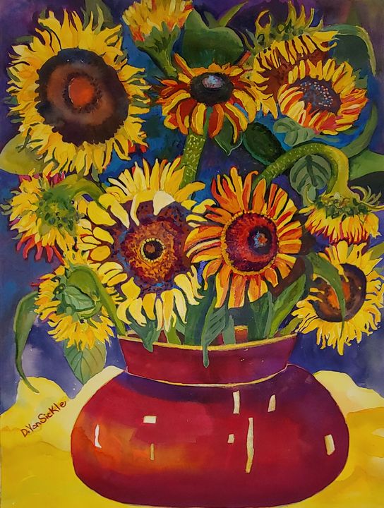 Sunflowers in a Big Red Pot - Darlene Van Sickle