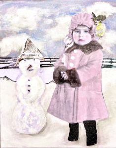 Winter Scene with Snowman. 16 x 20"