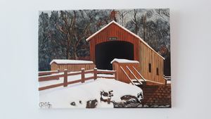 Snowy covered  bridge - Affordable oil paintings