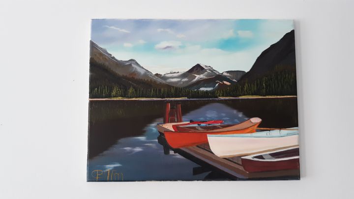 Rowboats at the dock - Affordable oil paintings