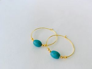 Turquoise Gold Beaded Hoops