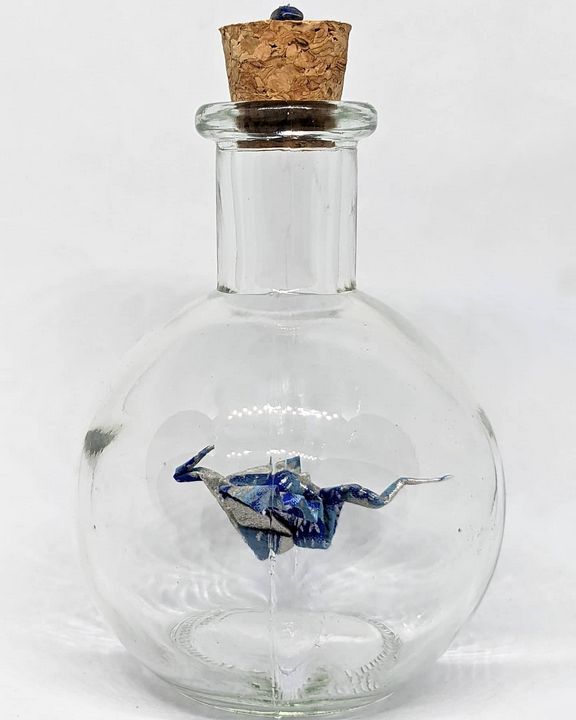 Silvery Blue Dragon in Potion Bottle - Starfruit Sky