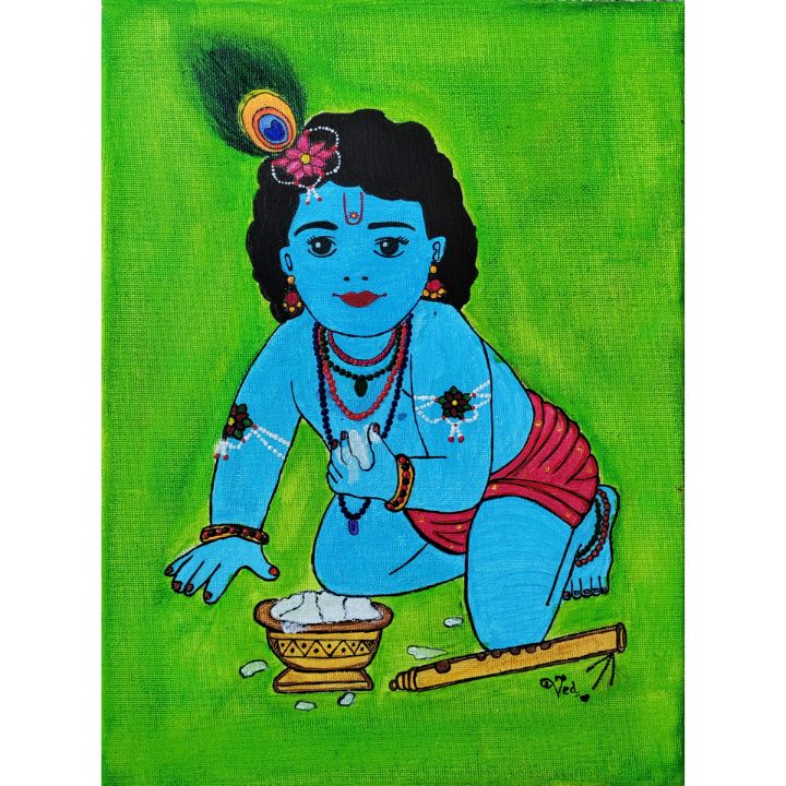 Little Krishna With A Pot Of Butter Happy Janmashtami Greeting Card Stock  Illustration - Download Image Now - iStock