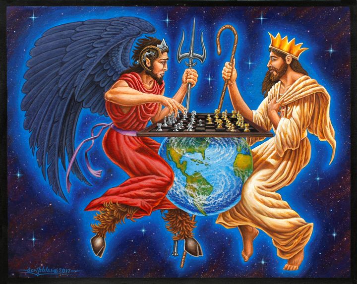 god and the devil playing chess