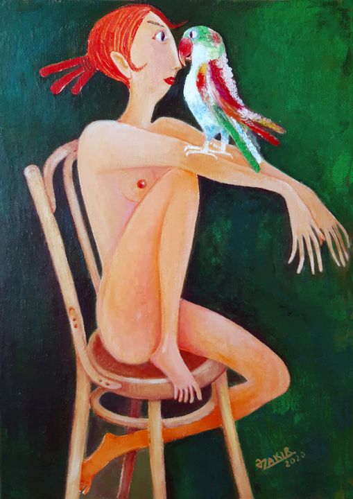 .Girl and parrot. - ZAKIR ART