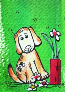 cartoon art of a puppy painting