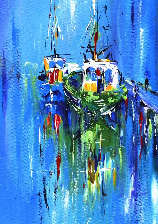 semi abstract sailboats painting - www.pixi-arts.com