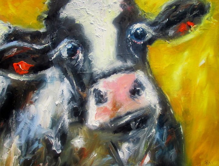 Iirish bovine cow painting on yellow - www.pixi-arts.com