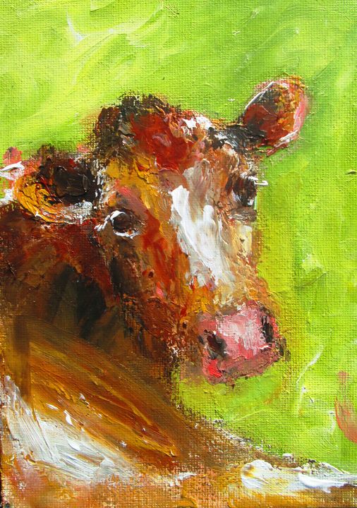 painting of   resting bovine cow - www.pixi-arts.com