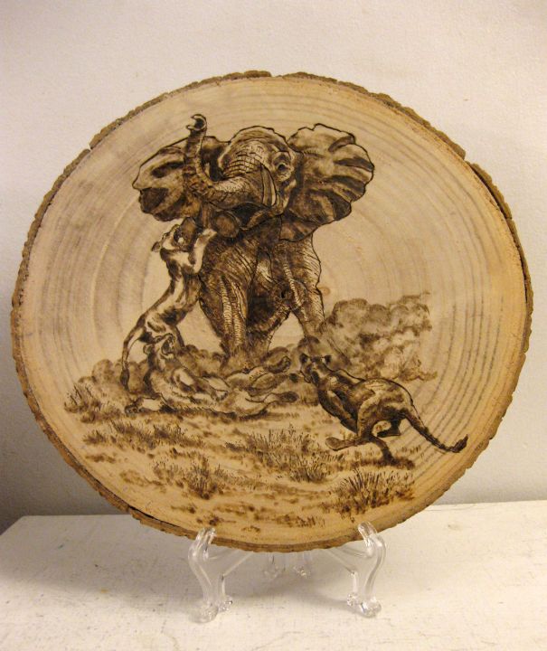 Teeples 3 lions and a bull elephant - Marvin Teeples - Paintings & Prints ...