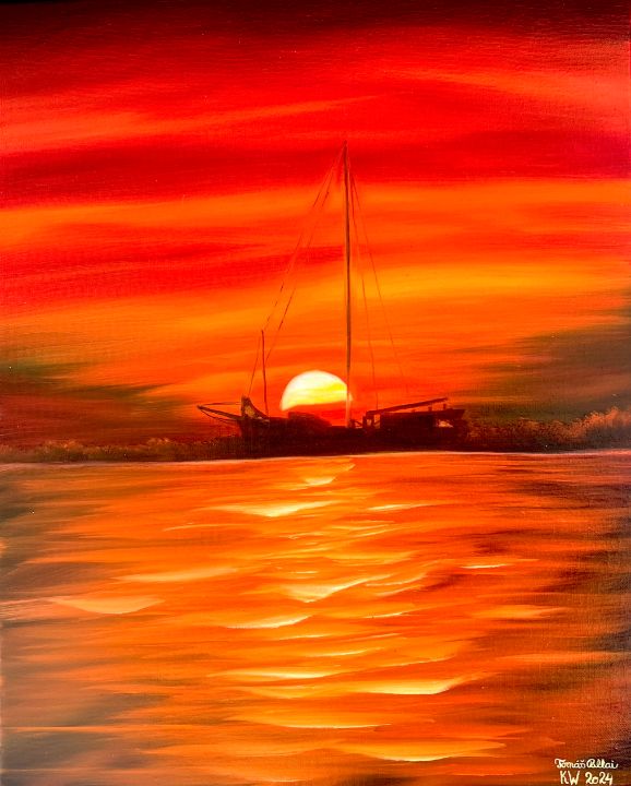 Sunset with shipwreck - Tomas Pallai Art - Paintings & Prints