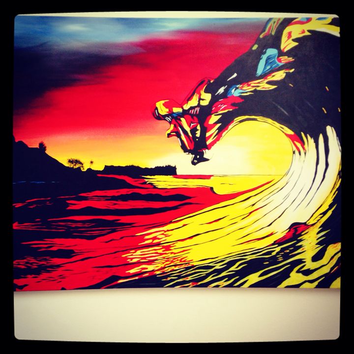 Sunset wave Surf art Paintings & Prints, Landscapes & Nature, Beach
