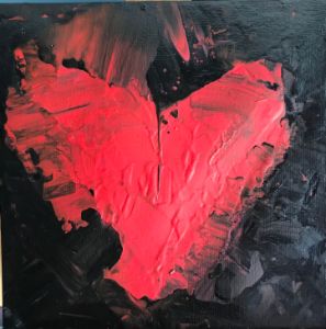 Red Heart Abstract in Black