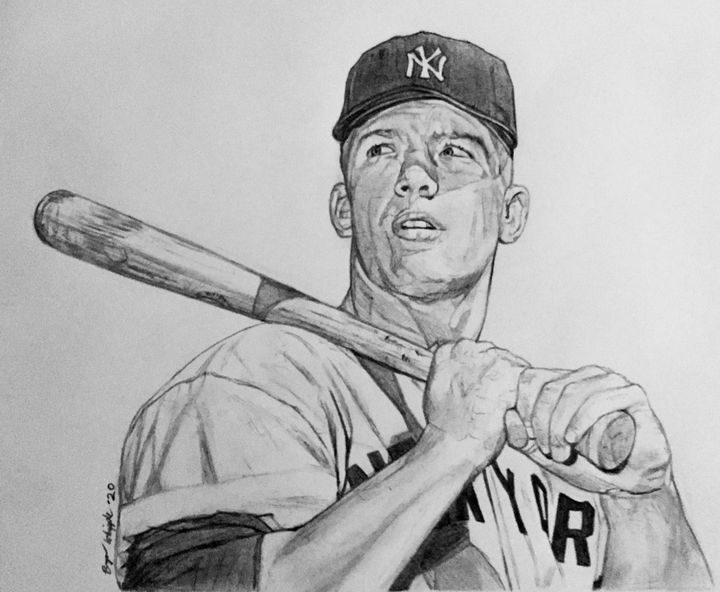 MICKEY MANTLE New York YANKEES Print Vintage Baseball 