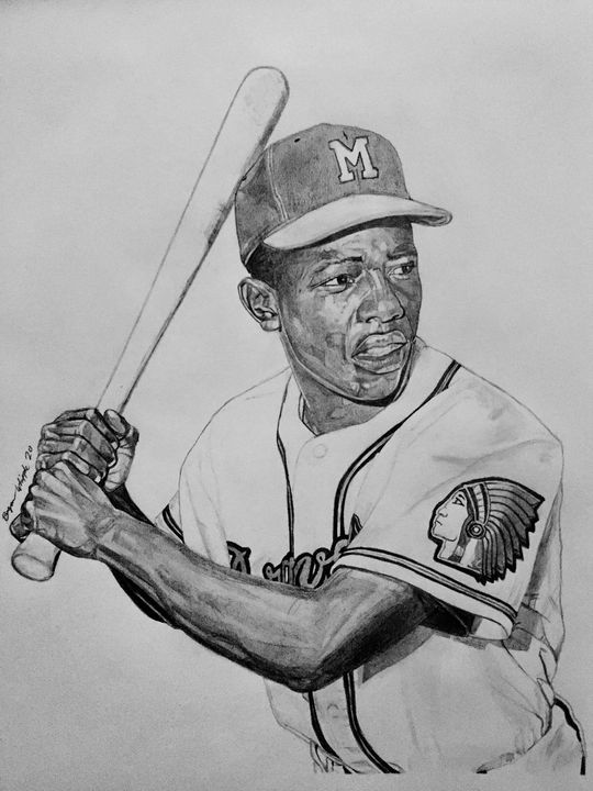 Hank Aaron. Milwaukee Braves. Watercolor and Gouache on Paper. 9