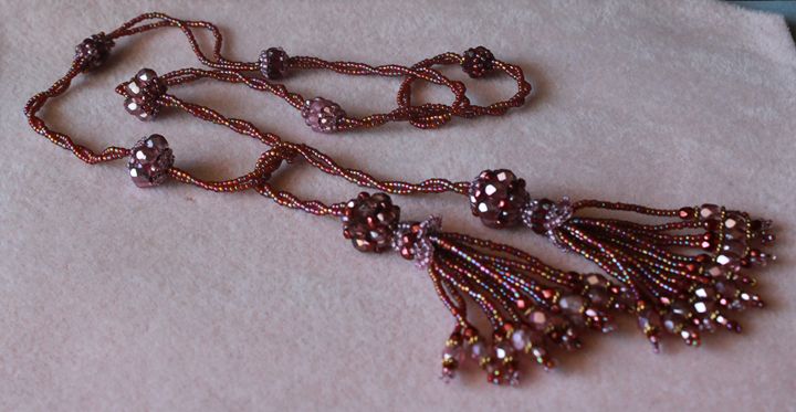 Mauve Beaded Czech Glass Lariat - Alysse's Pieces